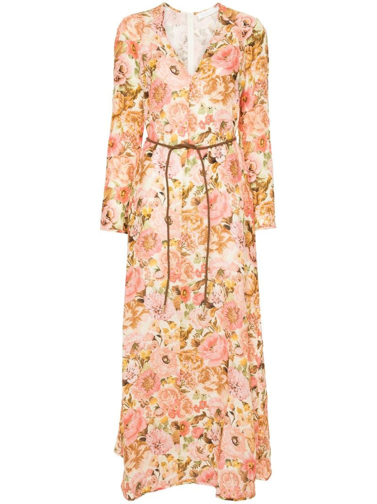 Pink Golden Linen Maxi Dress