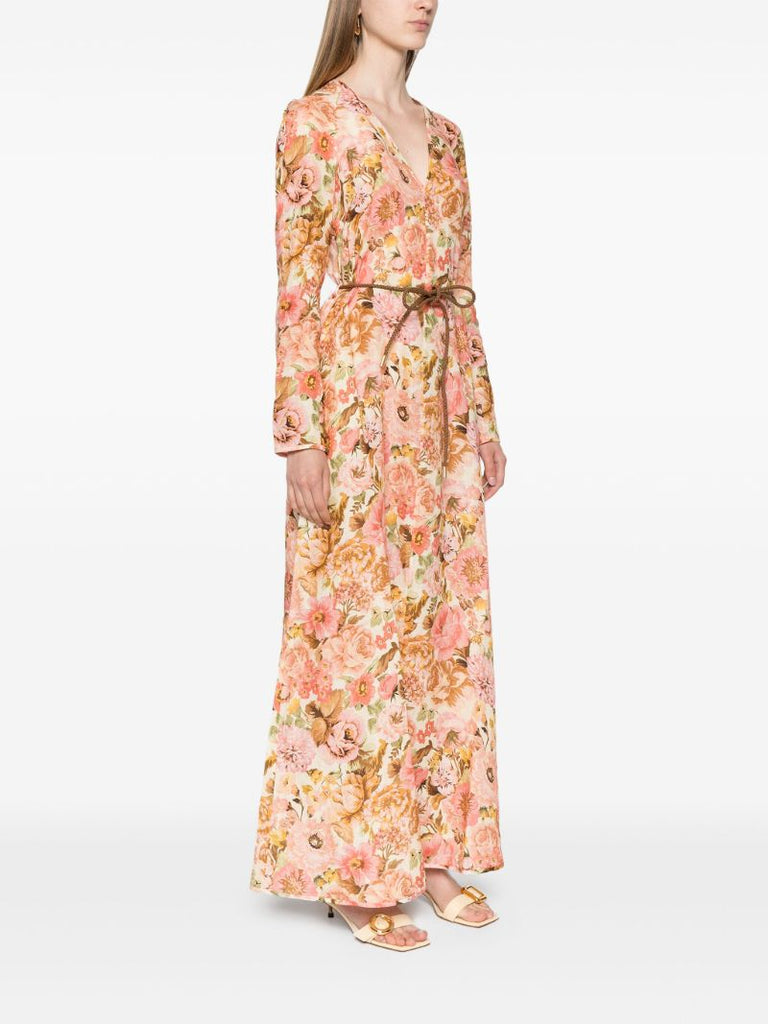 Pink Golden Linen Maxi Dress