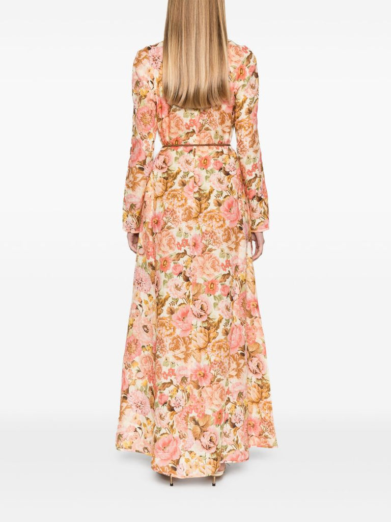 Pink Golden Linen Maxi Dress