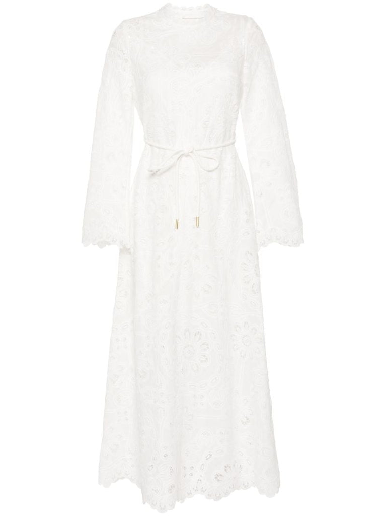 White Broderie Anglaise Long-sleeved Dress
