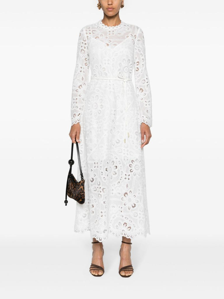 White Broderie Anglaise Long-sleeved Dress