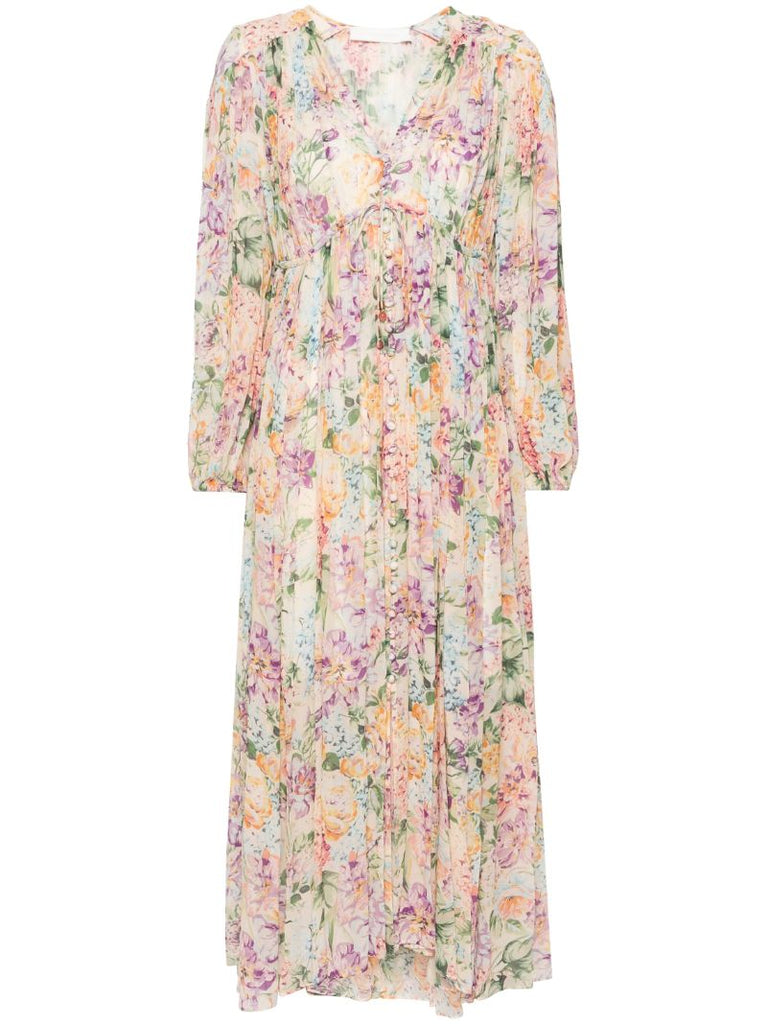 Multicolour Floral Viscose Long-sleeved Dress