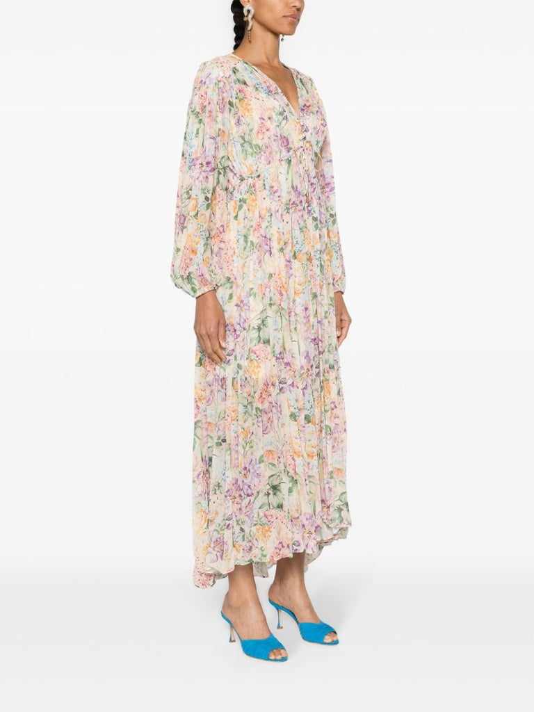 Multicolour Floral Viscose Long-sleeved Dress