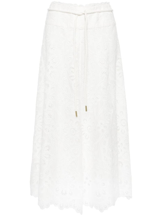 Ivory White Broderie Anglaise Cotton Maxi Skirt