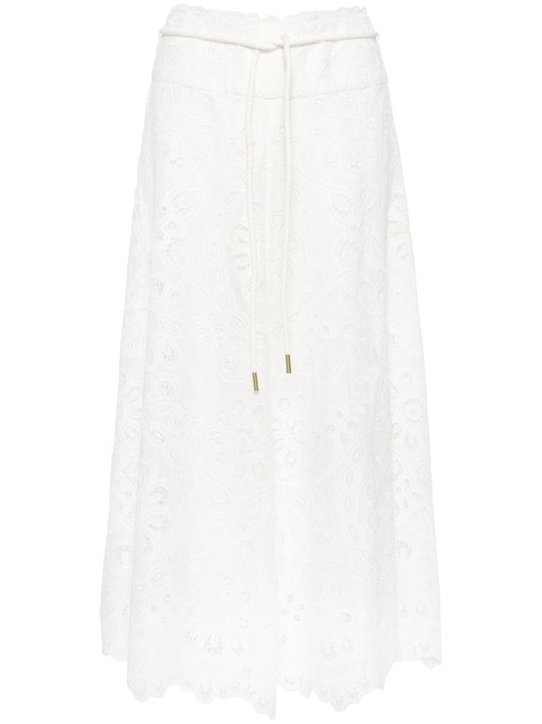 Ivory White Broderie Anglaise Cotton Maxi Skirt