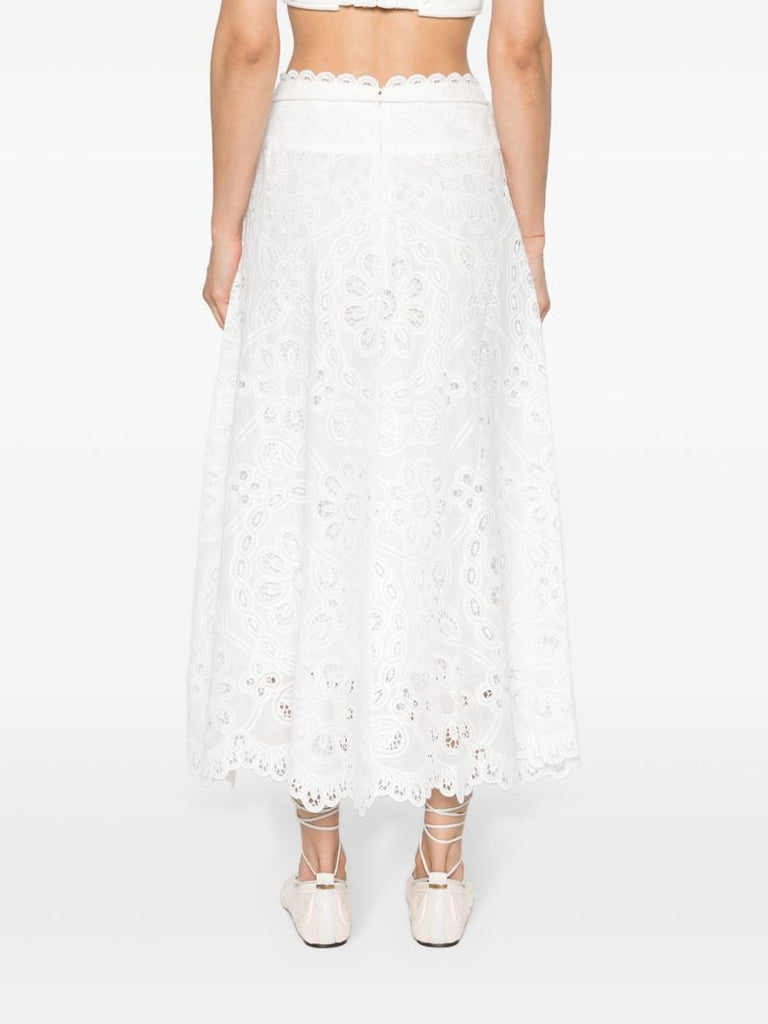 Ivory White Broderie Anglaise Cotton Maxi Skirt