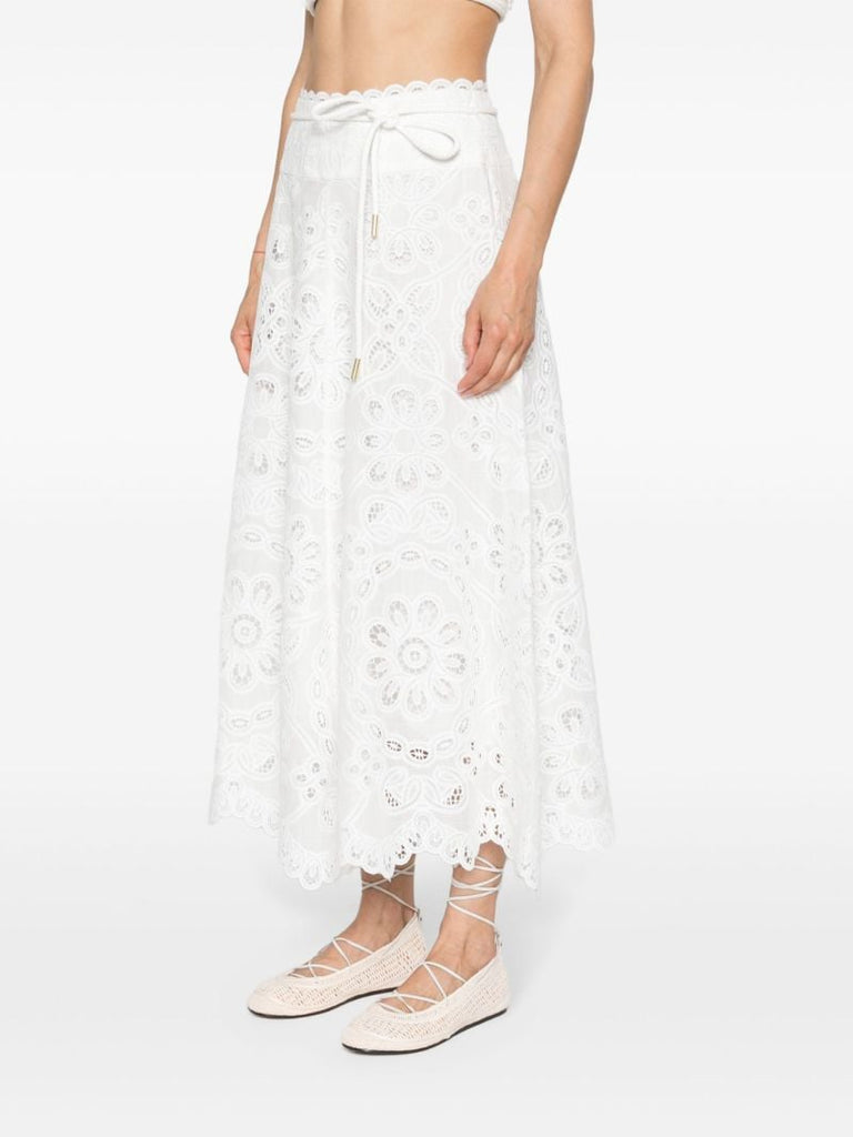 Ivory White Broderie Anglaise Cotton Maxi Skirt