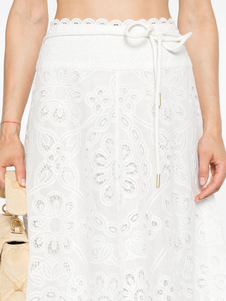 Ivory White Broderie Anglaise Cotton Maxi Skirt