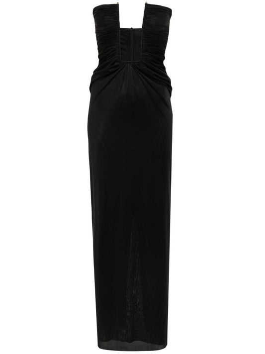 Black Plunge Strapless Maxi Dress