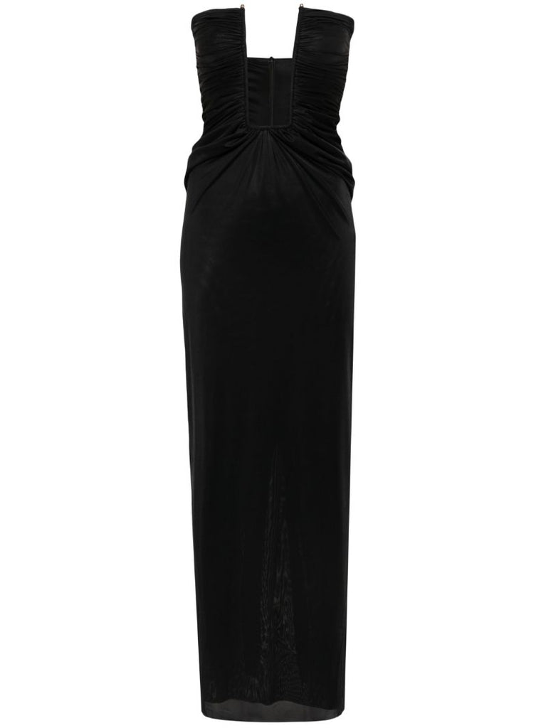 Black Plunge Strapless Maxi Dress