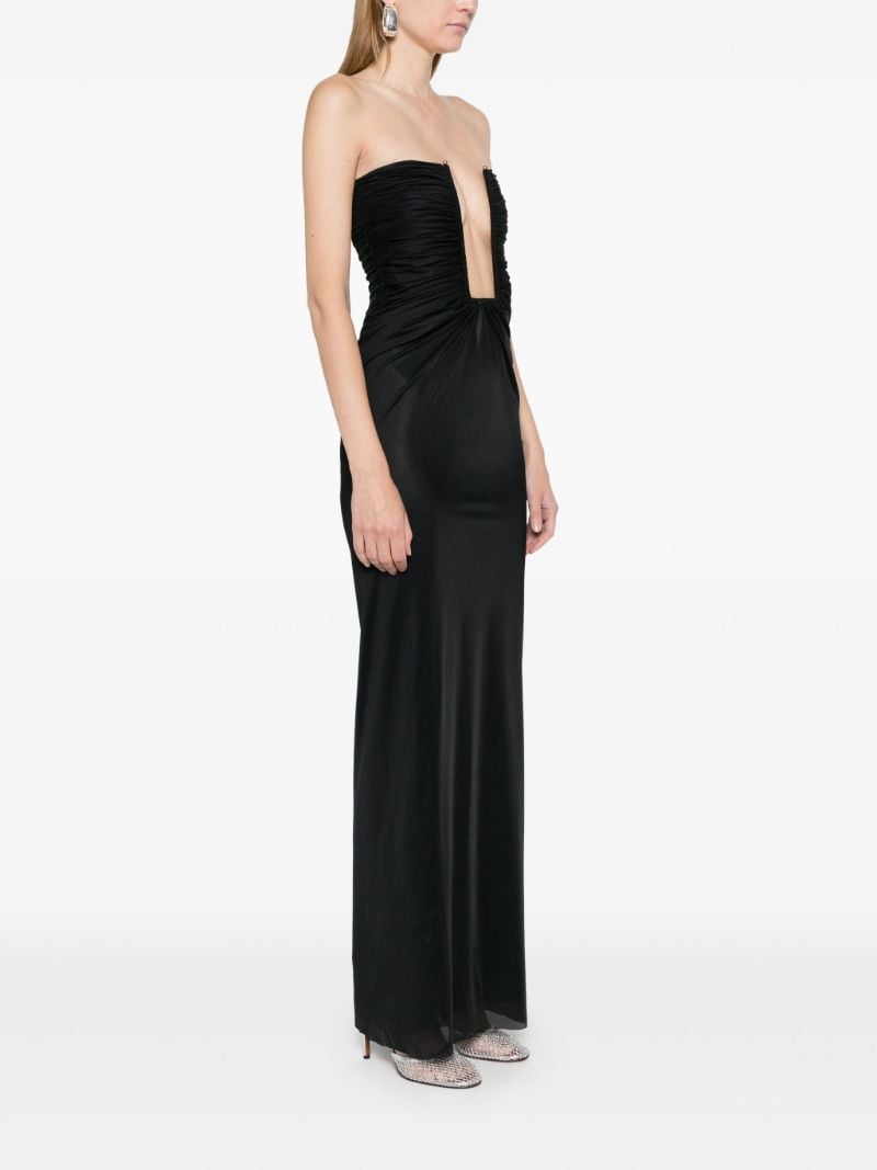 Black Plunge Strapless Maxi Dress