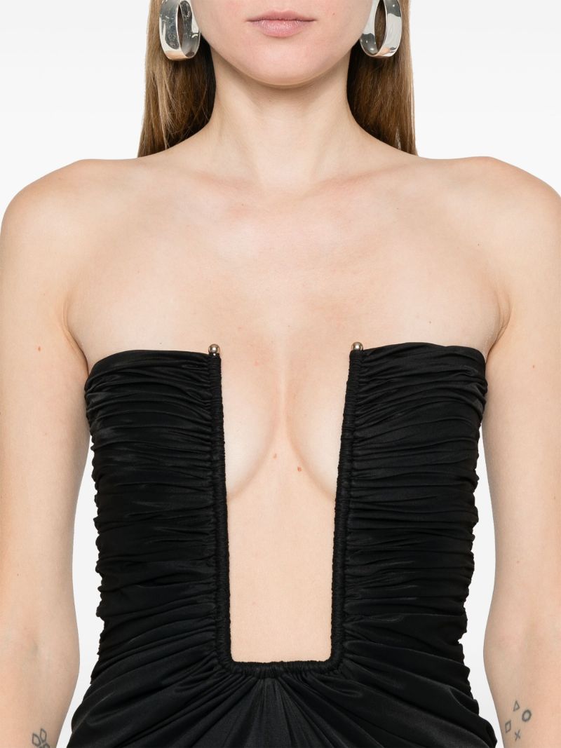 Black Plunge Strapless Maxi Dress