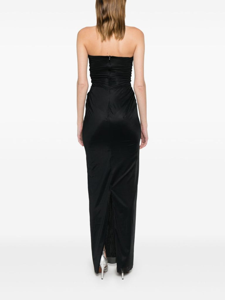 Black Plunge Strapless Maxi Dress