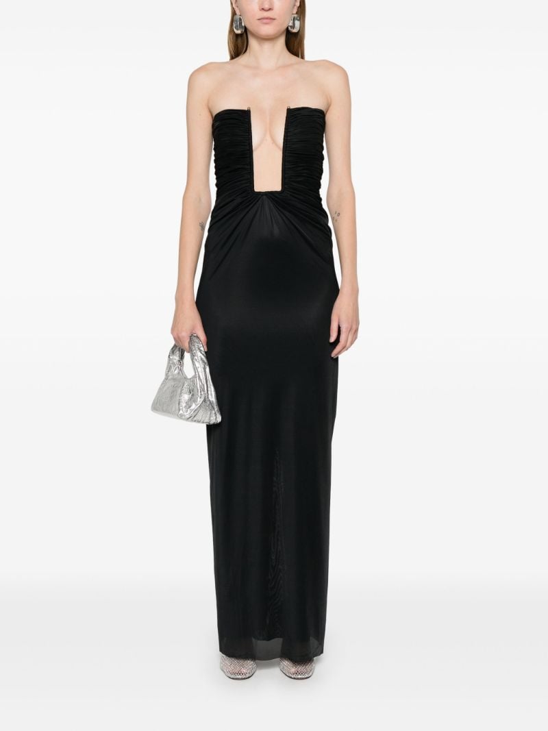 Black Plunge Strapless Maxi Dress