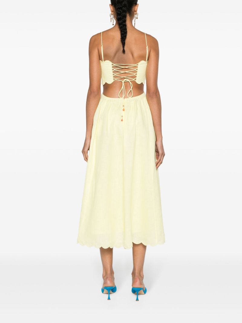 Pale Yellow Cut-out Sides Linen Maxi Dress
