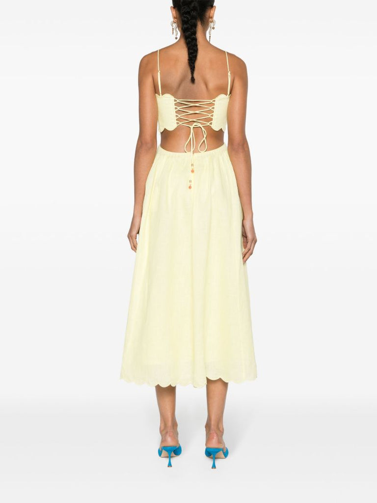 Pale Yellow Cut-out Sides Linen Maxi Dress