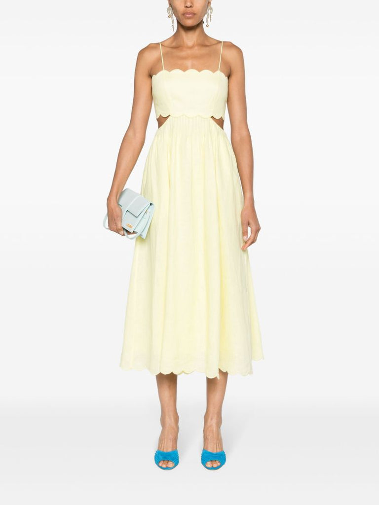 Pale Yellow Cut-out Sides Linen Maxi Dress