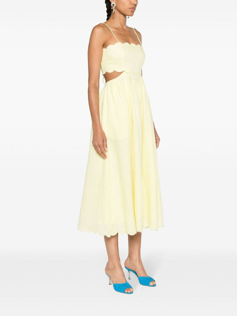 Pale Yellow Cut-out Sides Linen Maxi Dress