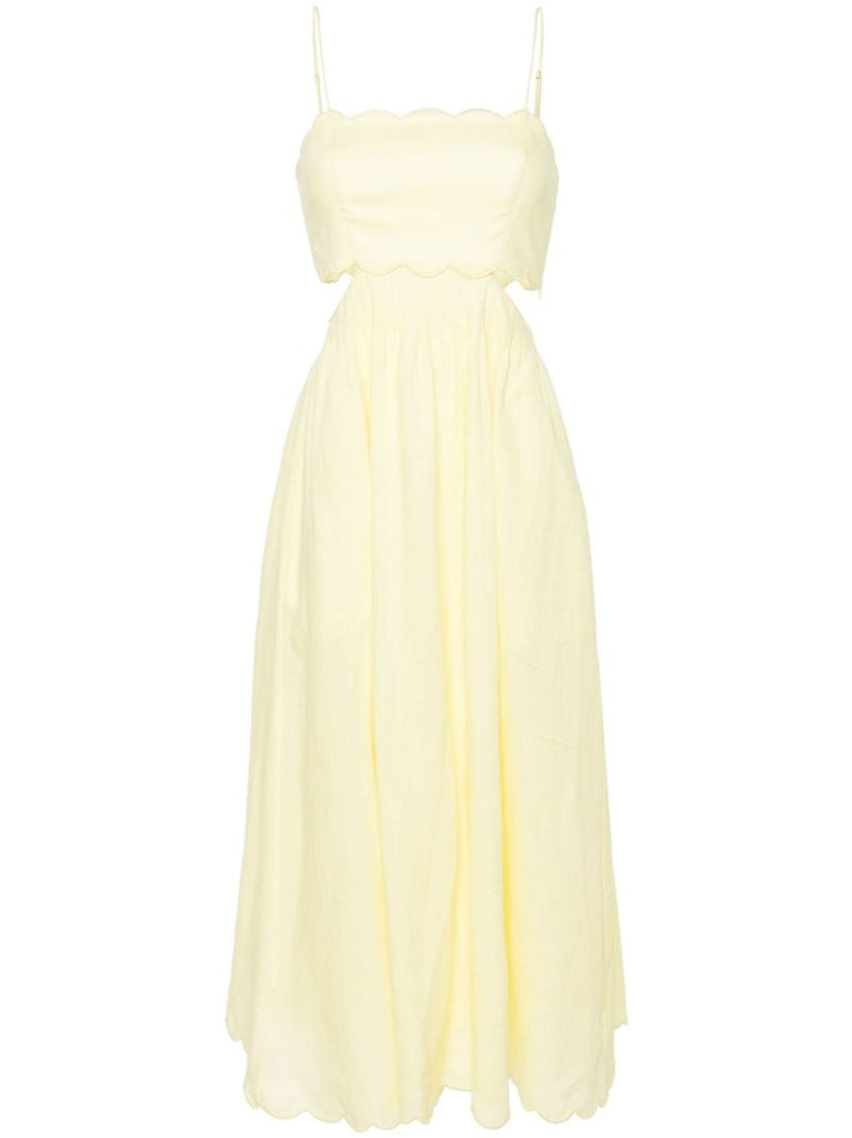 Pale Yellow Cut-out Sides Linen Maxi Dress