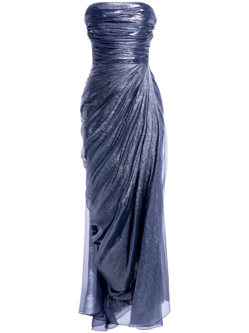 Blue Metallic Strapless Midi Dress