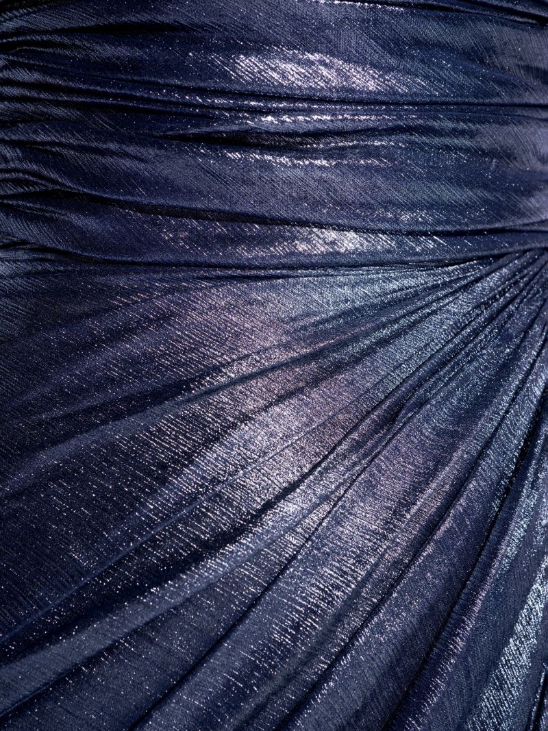 Blue Metallic Strapless Midi Dress