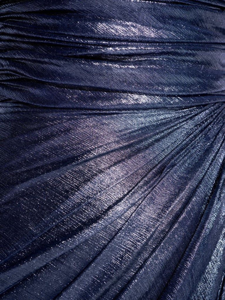 Blue Metallic Strapless Midi Dress