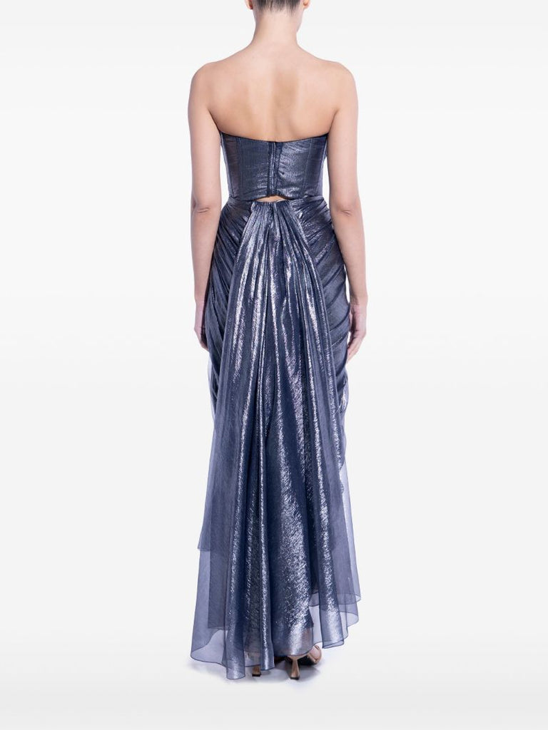 Blue Metallic Strapless Midi Dress
