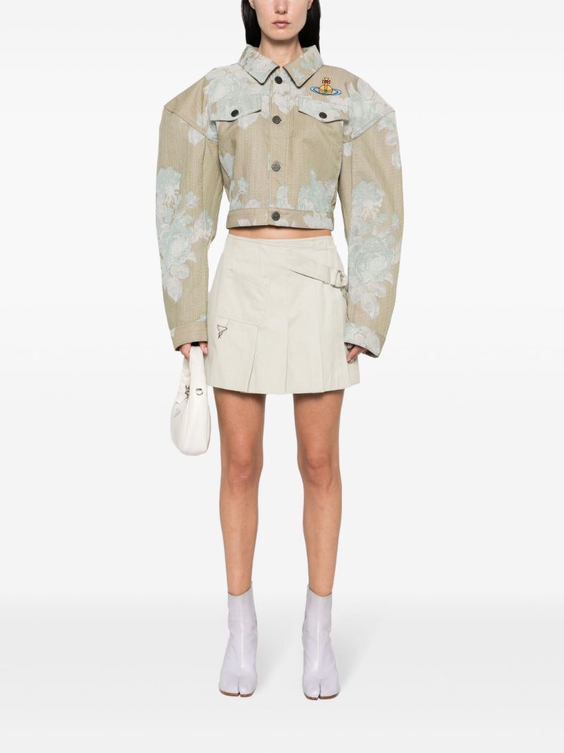 Neutral Floral-jacquard Denim Jacket