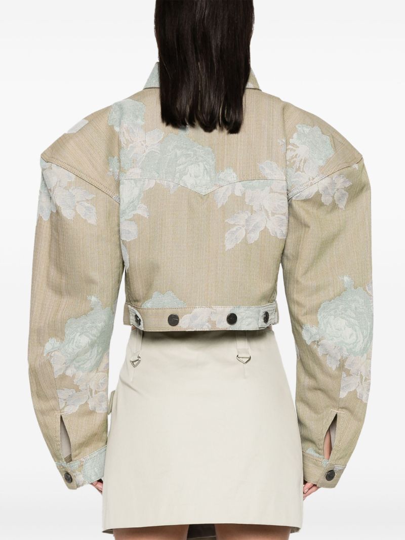 Neutral Floral-jacquard Denim Jacket