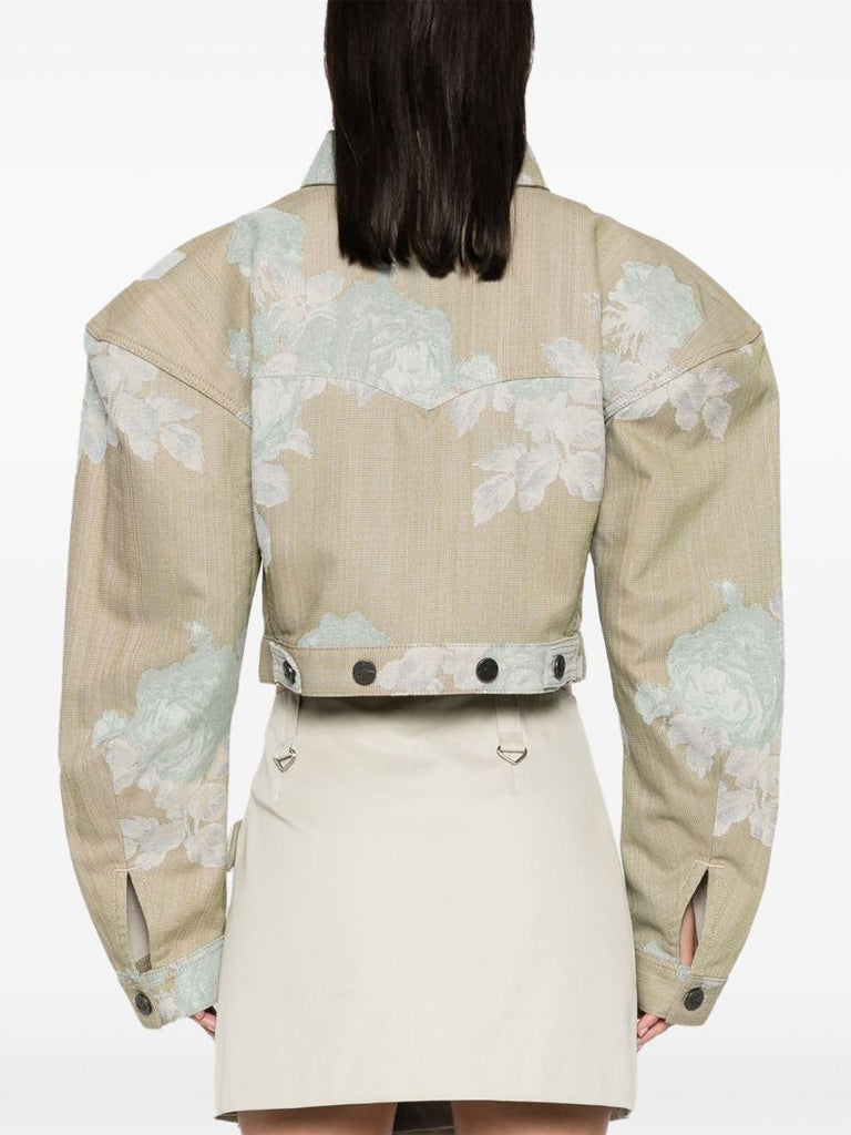 Neutral Floral-jacquard Denim Jacket