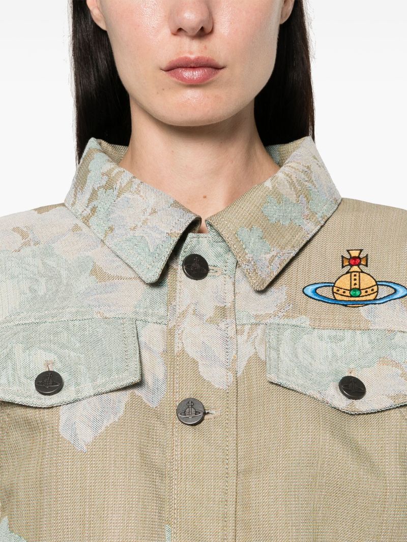 Neutral Floral-jacquard Denim Jacket