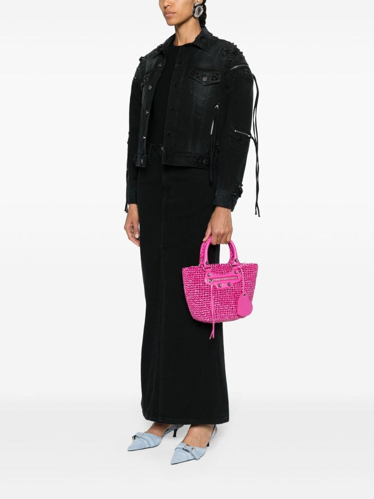 Pink Le Cagole Panier Raffia Tote Bag