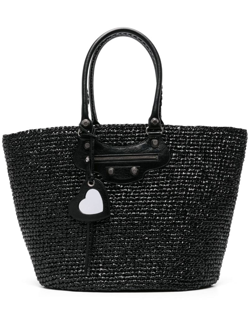 Black Le Cagole Panier Raffia Tote Bag