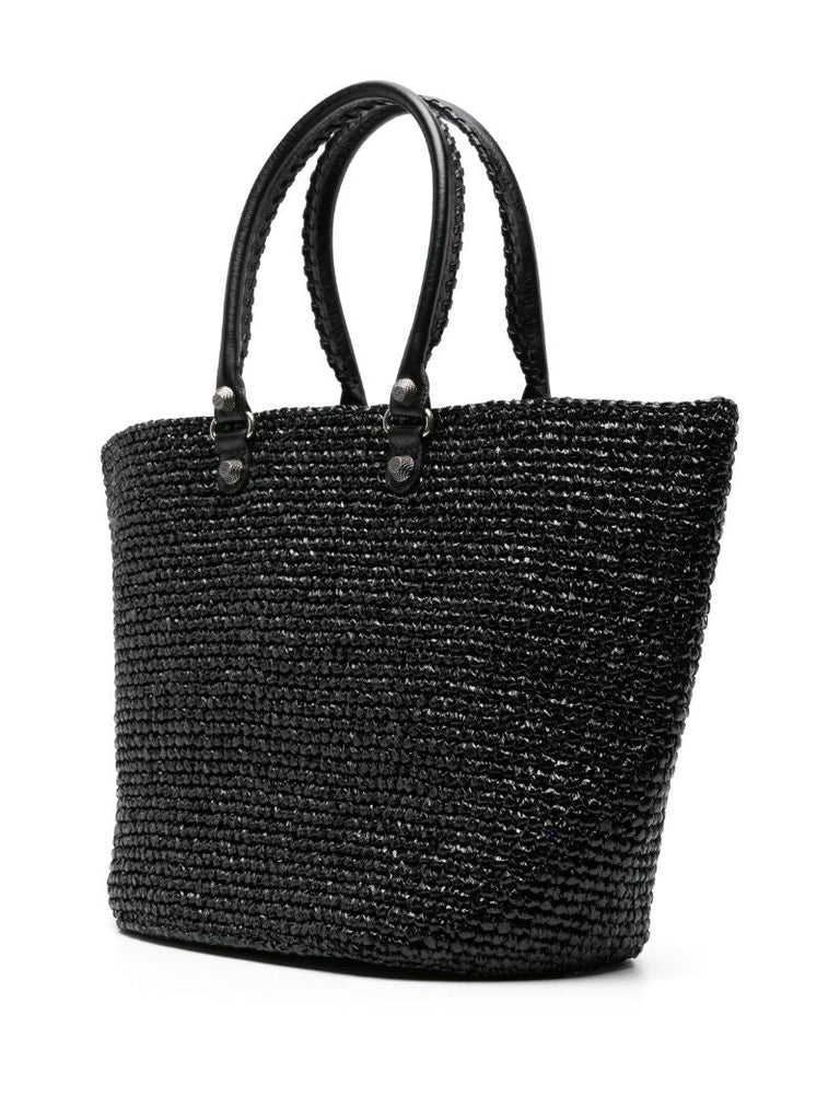 Black Le Cagole Panier Raffia Tote Bag