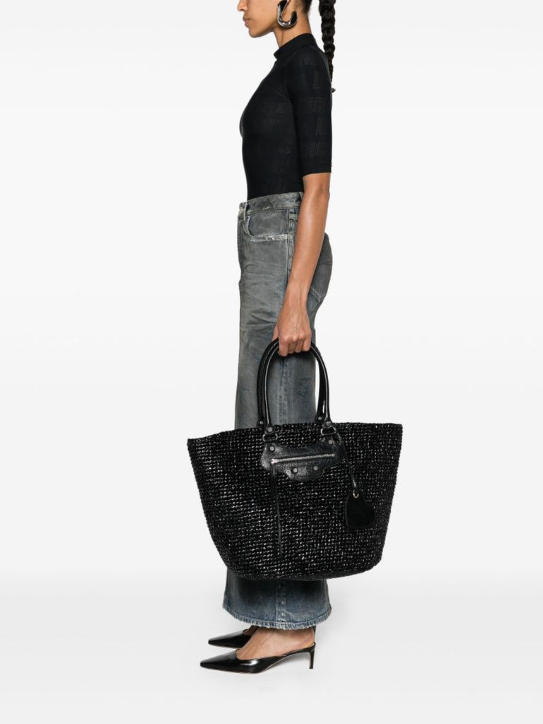 Black Le Cagole Panier Raffia Tote Bag