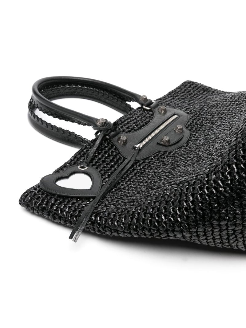 Black Le Cagole Panier Raffia Tote Bag
