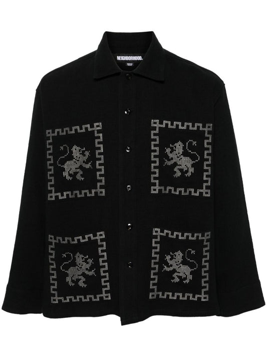 Black Embroidered Long-sleeve Shirt