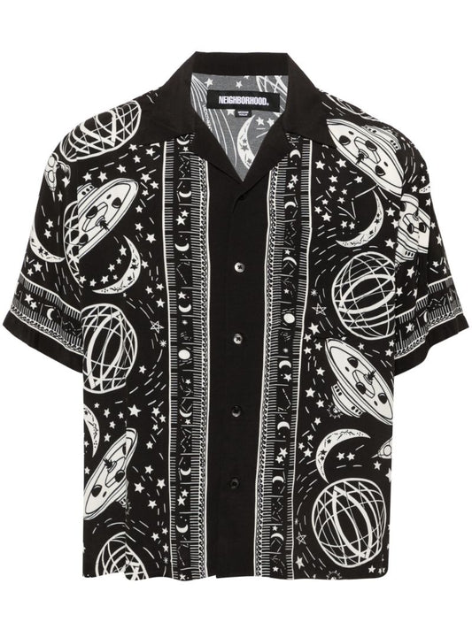 Black Cosmic-print Shirt