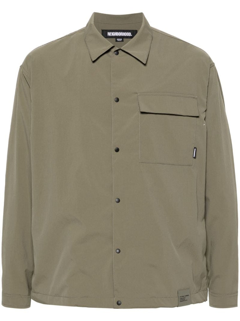 Green Long-sleeved Press-stud Shirt