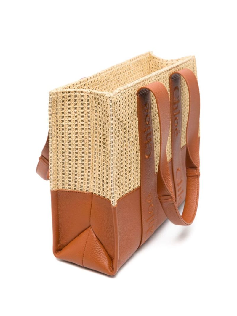 Neutral Woody Medium Raffia Tote Bag