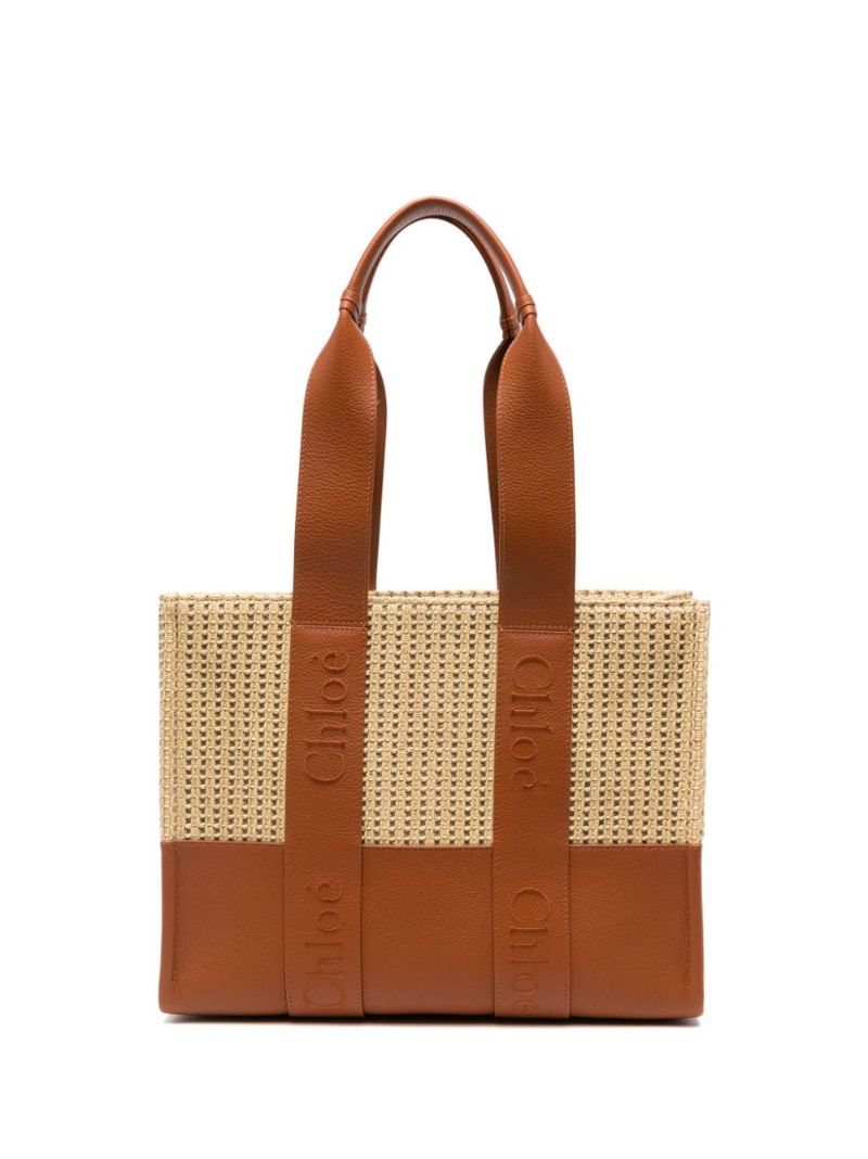 Neutral Woody Medium Raffia Tote Bag