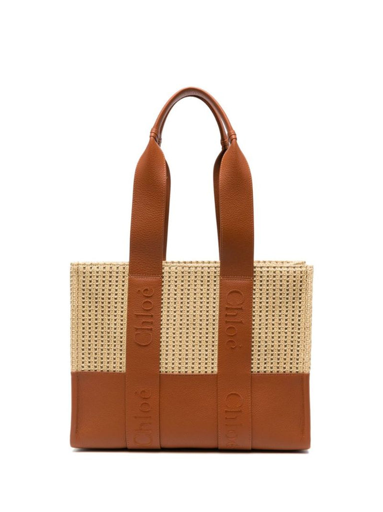 Neutral Woody Medium Raffia Tote Bag