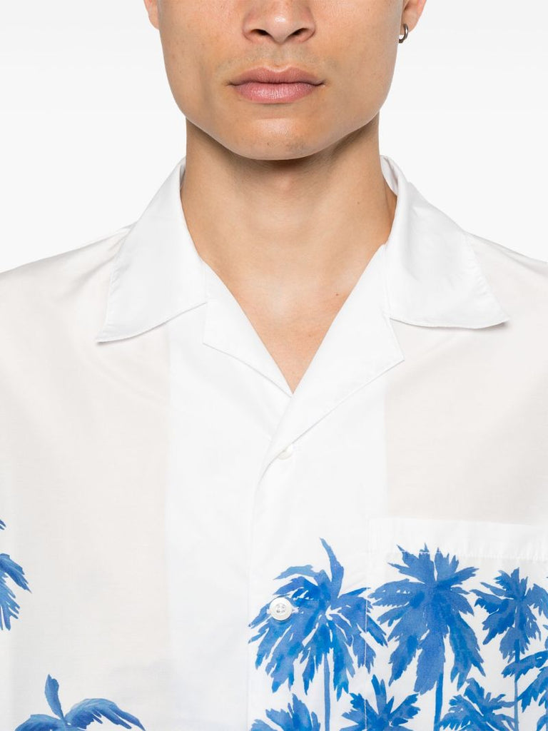 Blue Beach-print Poplin Shirt