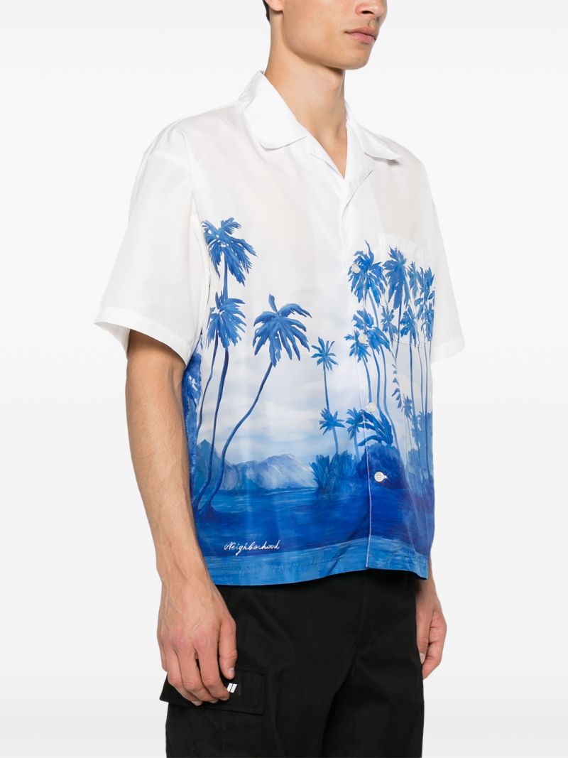 Blue Beach-print Poplin Shirt