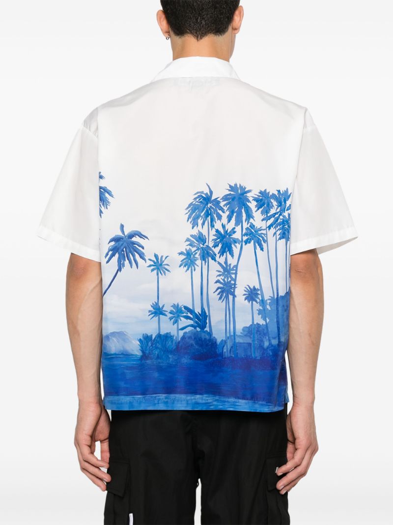Blue Beach-print Poplin Shirt