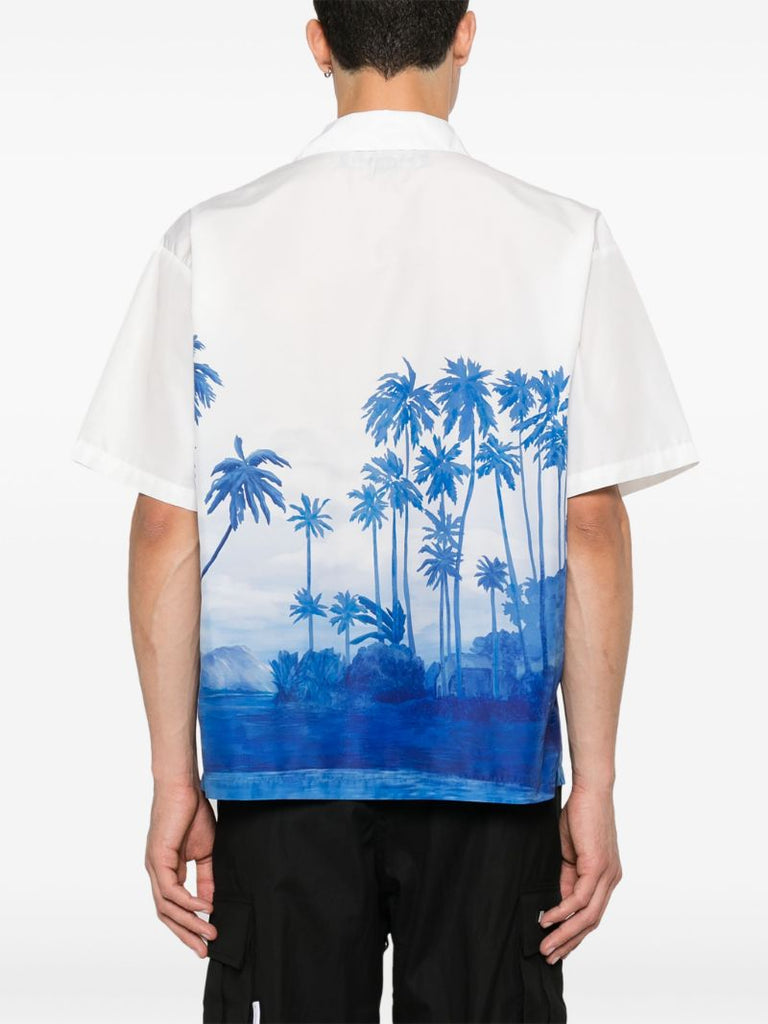 Blue Beach-print Poplin Shirt