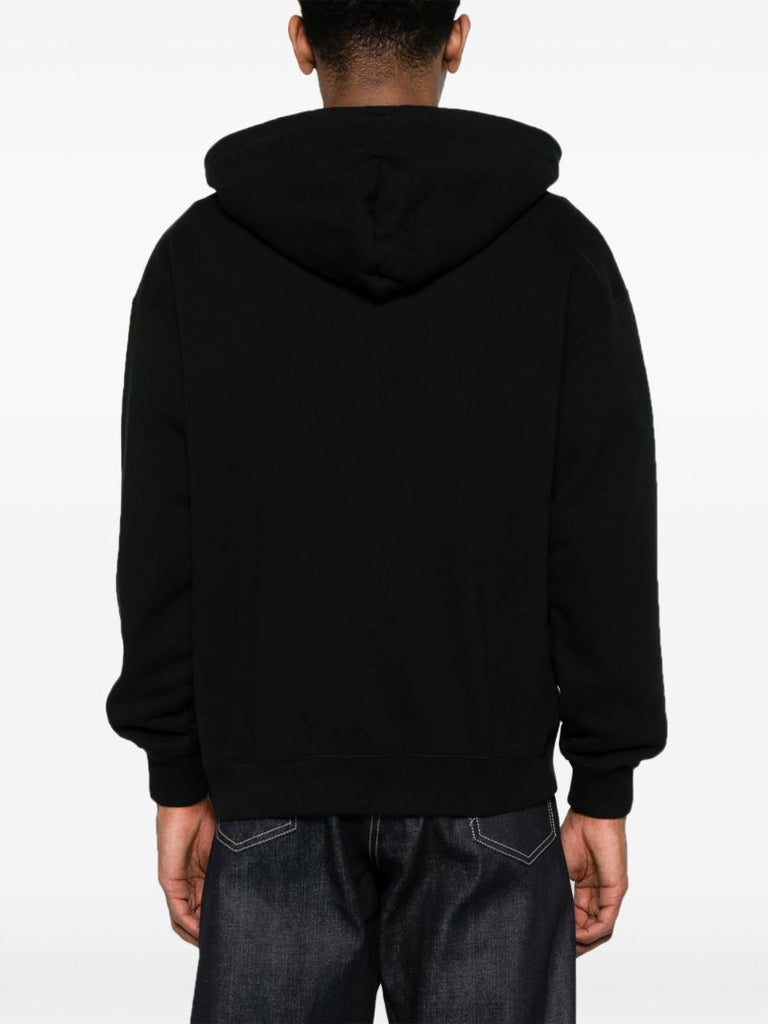 Black Logo-embroidered Cotton Hoodie