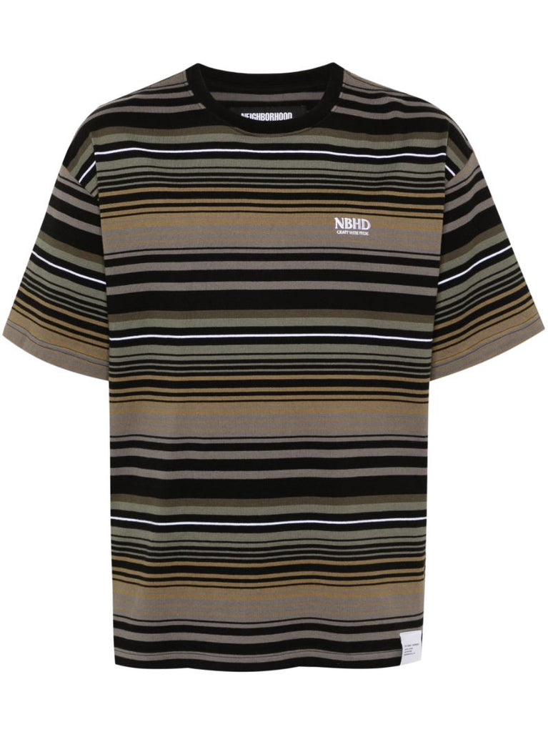 Green Border Striped Cotton T-shirt