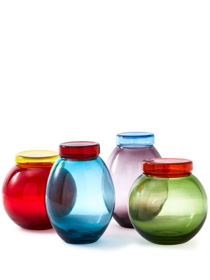 Blue Bloated Caps and Jars Set