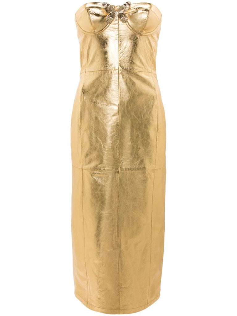 Gold-tone Butterfly-pin Leather Dress